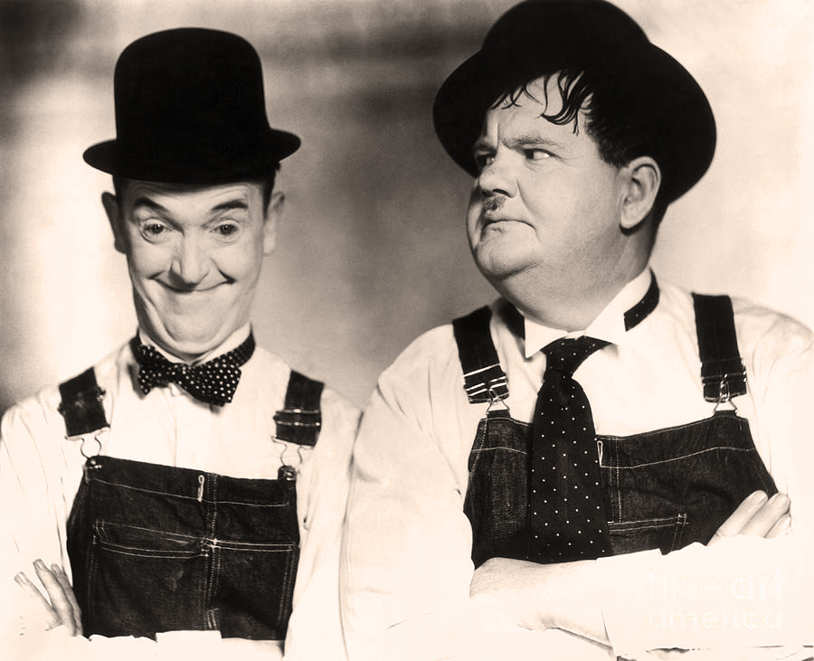 Stan Laurel and Oliver Hardy in The Music Box (1932), tinted sepia