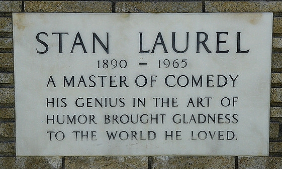Stan Laurel’s memorial tablet in Forest Lawn Memorial Park, Los Angeles