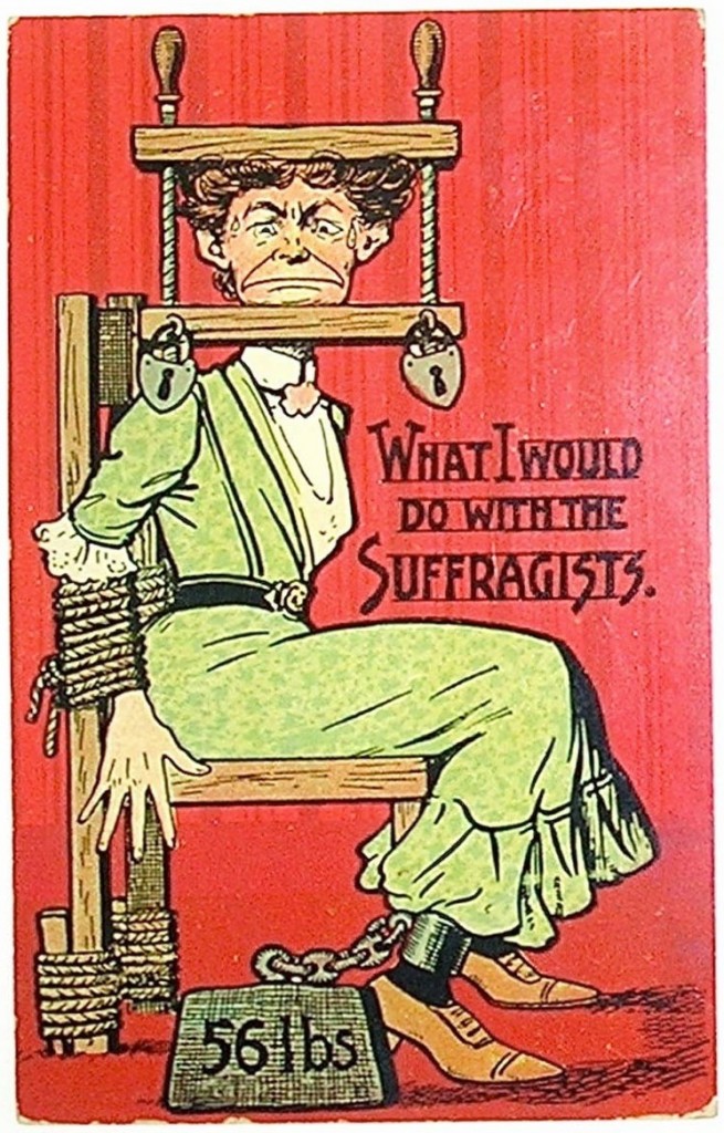 'What I would do with the Suffragists' anti-suffragist postcard, c.1910s