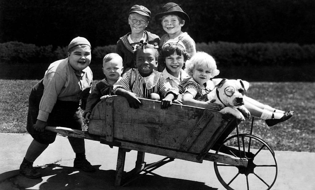 Jean Darling (right) and the rest of Our Gang in a wheelbarrow