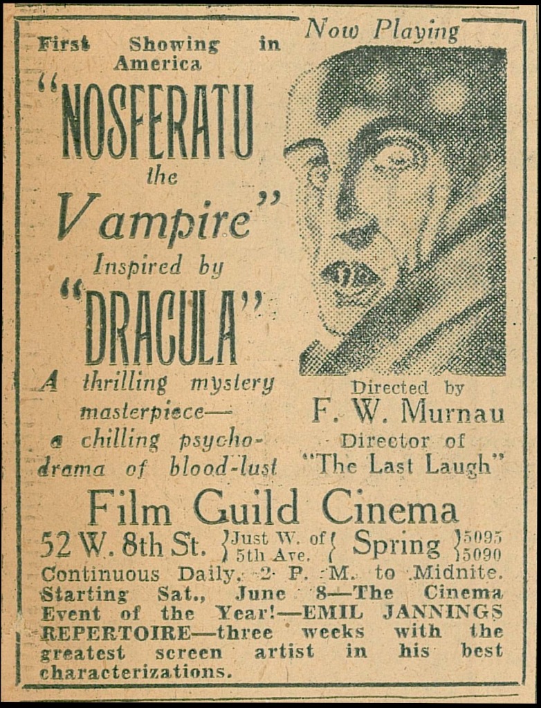 Nosferatu the Vampire (1922) New York Times advert, June 1929