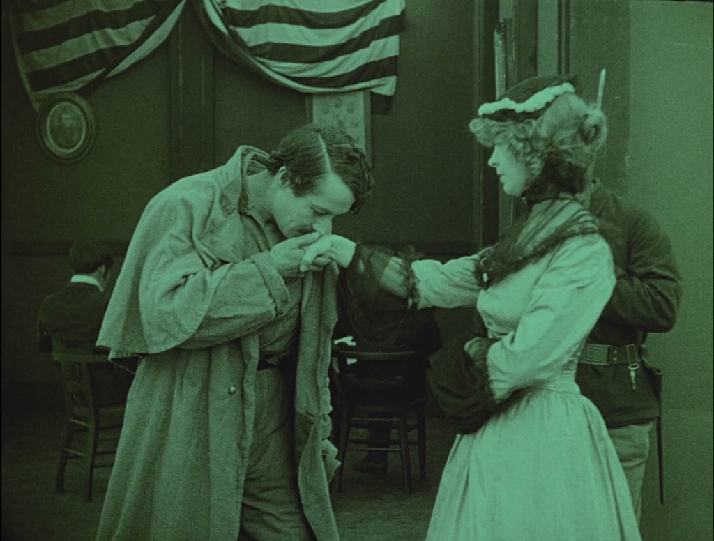 Henry B. Walthall and Lillian Gish in The Birth of a Nation (1915), BFI Blu-ray screenshot, kissing hand
