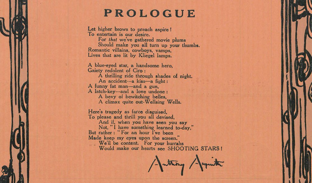 Shooting Stars (1928) pressbook poem by Anthony Asquith