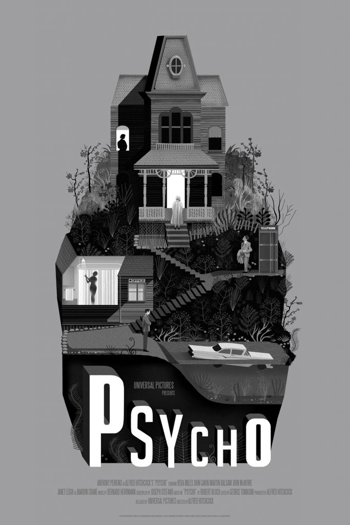 Psycho (1960, dir. Alfred Hitchcock) poster by Adam Simpson, 2018