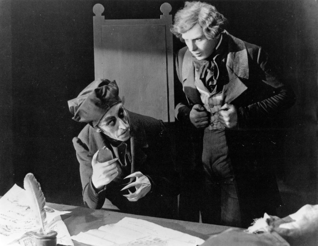 "Your wife has a beautiful neck..." Orlok is filled with unholy lust for Hutter's spouse. Max Schreck (L) and Gustav von Wangenheim in Nosferatu (1922).