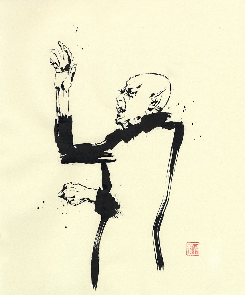 Count Orlok conducts? Sumi-e ink painting by David W. Mack, 2016