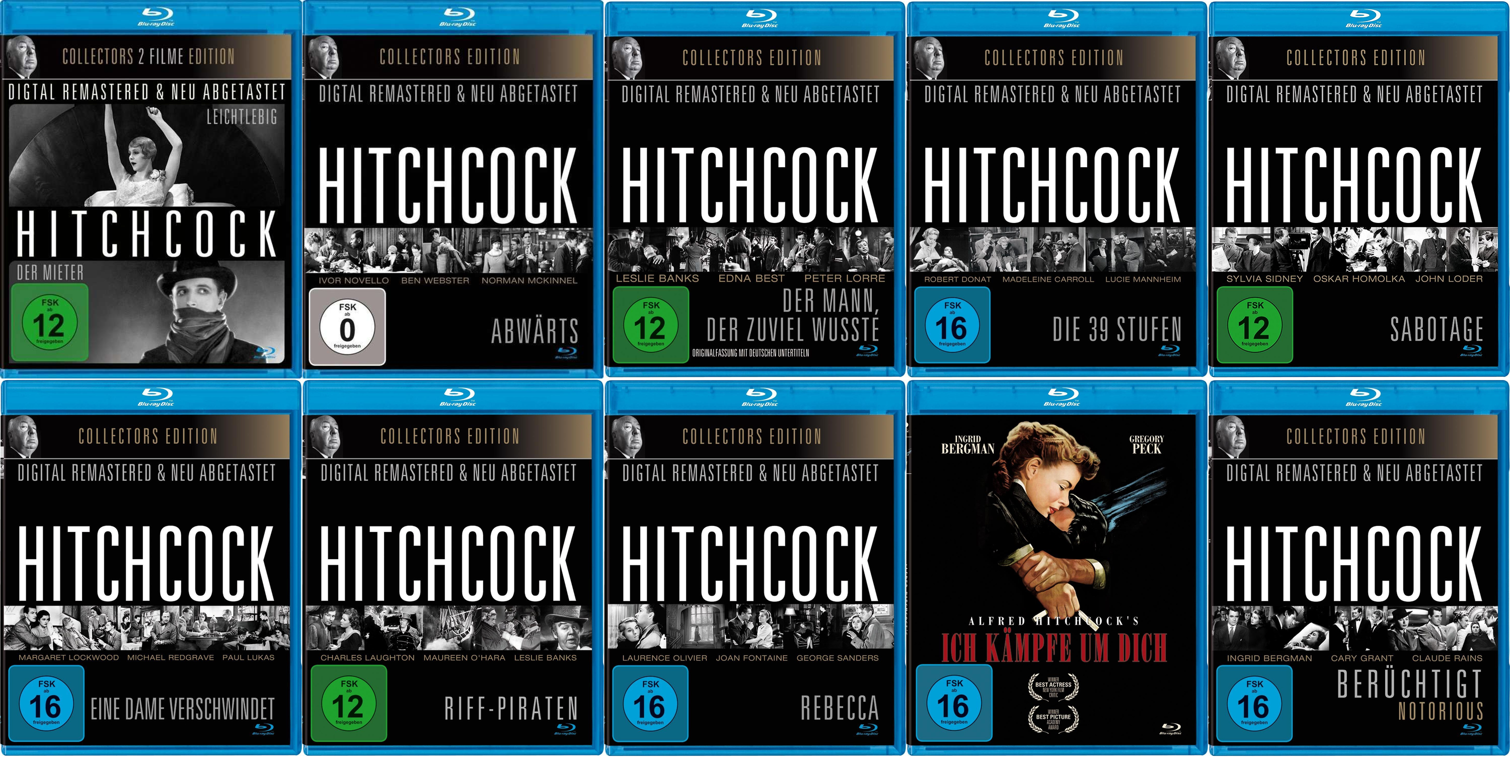 Alfred Hitchcock 1926-1946 German bootleg Blu-rays all from the same company, Great Movies/Indigo/WME Home-Entertainment – they can't make their minds up either.